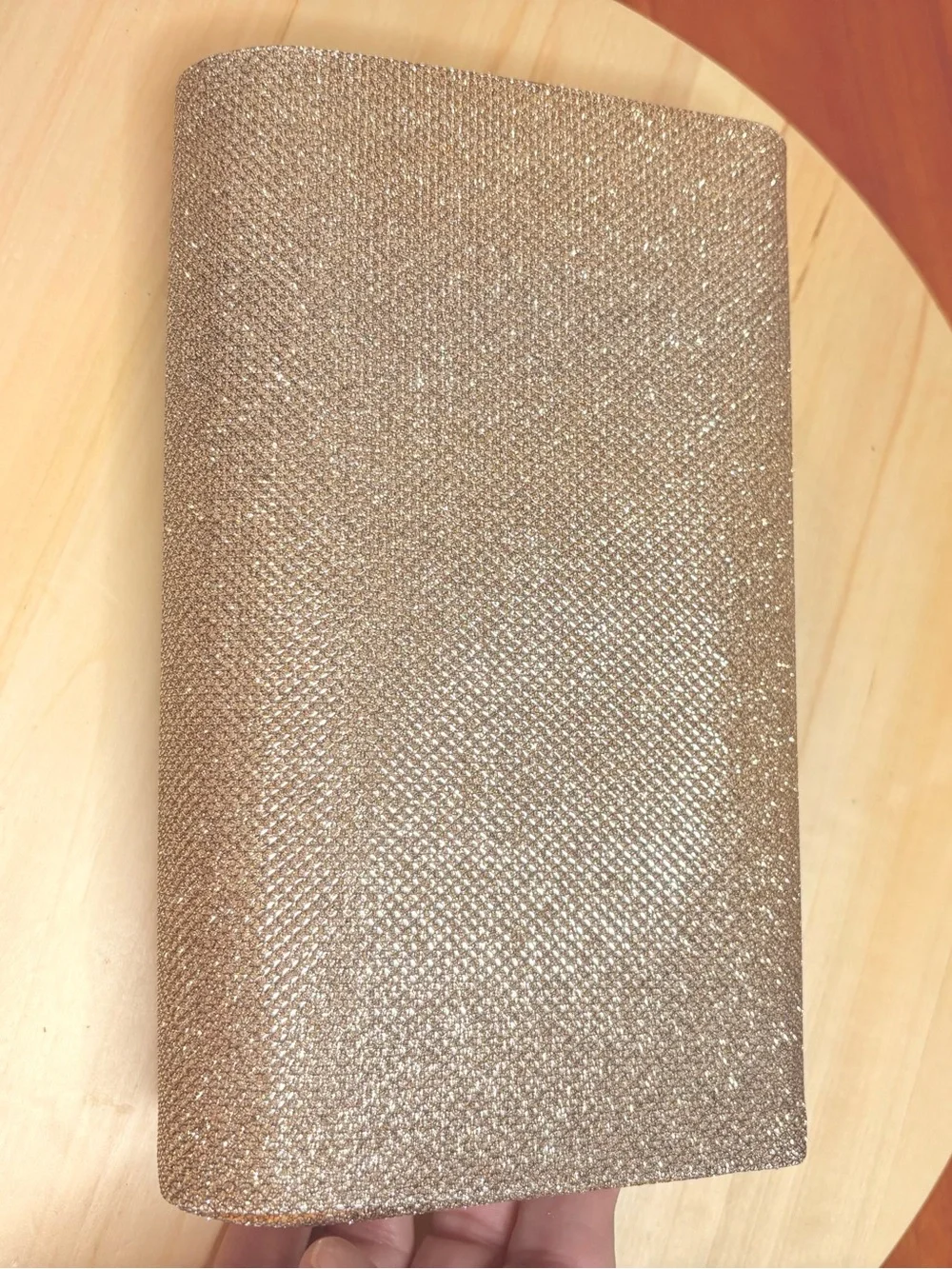 Gold glitter evening clutch, magnetic closure by bare minerals
